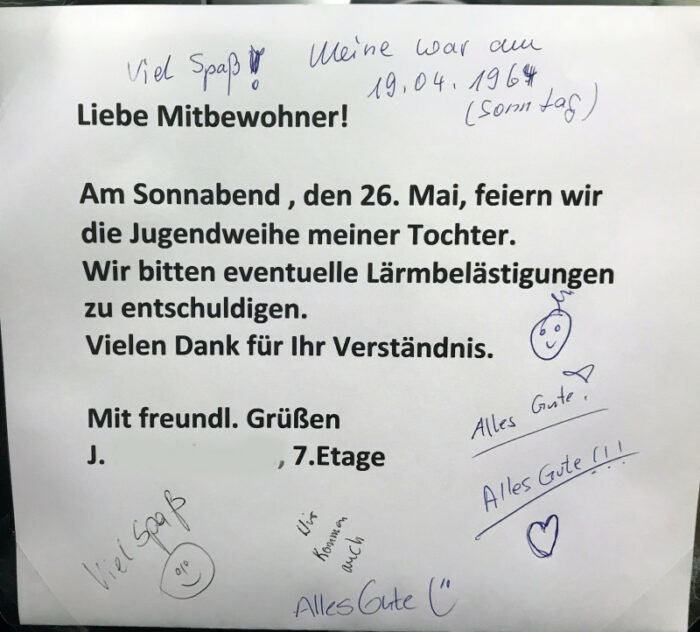Coole Nachbarn in Berlin Es gibt sie also doch, wie dieser Aushang zeigt