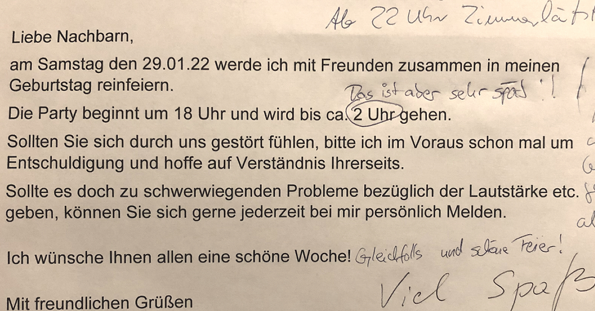 Brief An Nachbarn Wegen Party Partypläne in Berlin - Diese Feier sorgt für gemischte Gefühle: